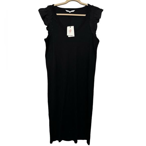 The Nines by HATCH Dresses & Skirts - The Nines By Hatch NWT Black Ribbed Knit‎ Ruffle Sleeve Midi Dress Size XXL
